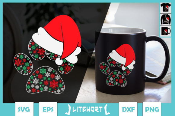 Christmas Dog Paws Santa Hat Snowflake Graphics