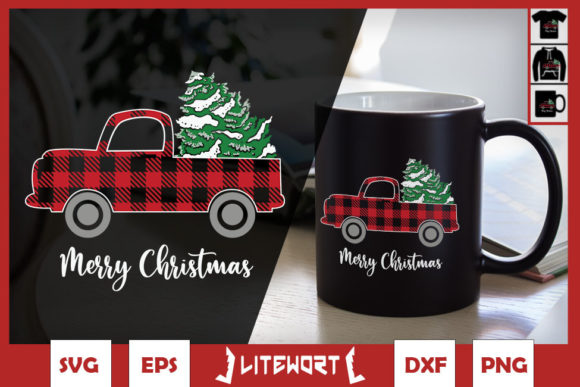 Christmas Tree Red Truck Buffalo Plaid Graphics & Crafts