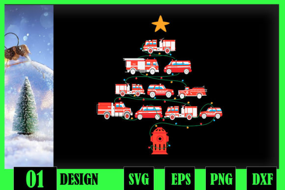 Firefighter Fire Truck Christmas Tree: Graphics & Crafts