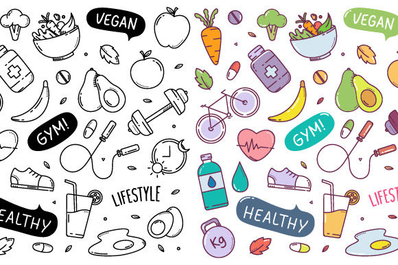 Healthy Lifestyle Doodle Graphics
