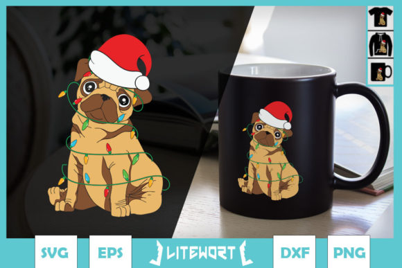 Pug Christmas Tree Lights Santa Dog Graphics
