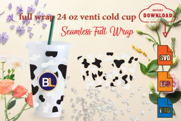 Seamless Cow Print Full Wrap 24oz Cap Graphics