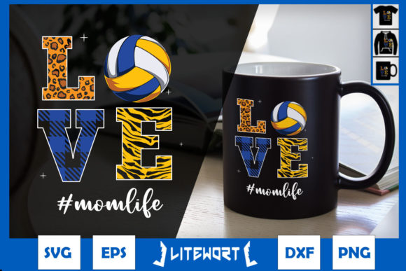 Volleyball LOVE Mom Life Buffalo Plaid Graphics