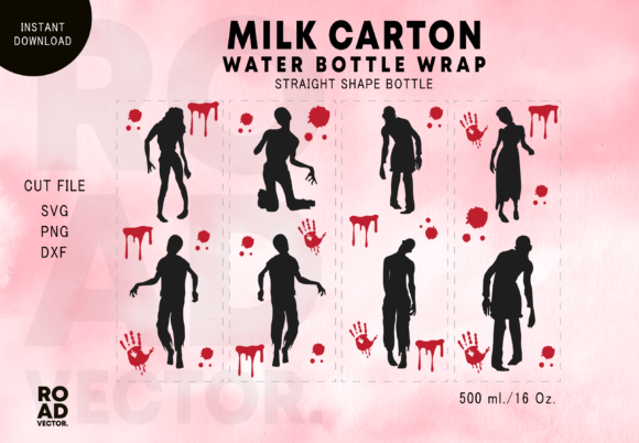 Zombie Blood Milk Carton Bottle Wrap: Graphics & Print Templates
